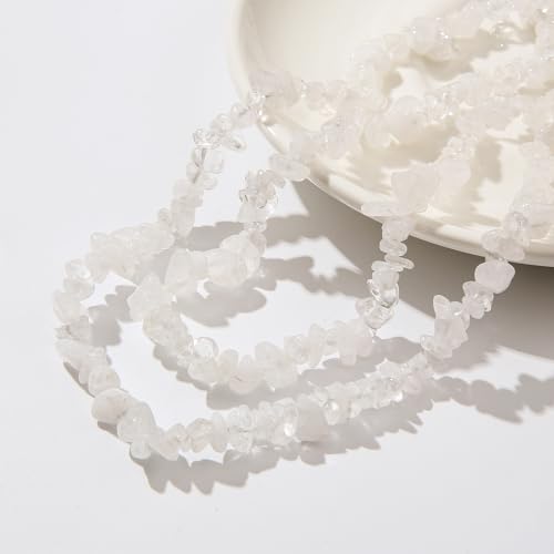 Natural Chip Stone Beads About 200pcs White Crystal Stones 5-8mm Irregular Gemstone Healing Crystal Loose Rocks for Bracelet Necklace Earrings Jewelry Making(White Crystal) - color: white crystal
