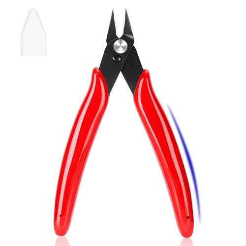 5 Inch Flush Cutters, 1 Pack Micro Wire Cutters, Sharp Zip Tie Cutter, Precision Wire Cutters for Crafting, Jewelry Making, Plastic Models, 3D Print, Electronics, Floral (Red) - color: Red ( 1 Pack )