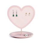 Earring Holder for Girls – Heart-Shaped Pink Metal Stand Jewelry Organizer with Tray for Rings & Bracelets, Cute Vanity Display for Teen Room Decor