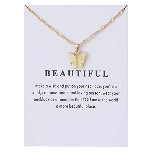 Rrdaily 9 Pcs Dainty Colorful Butterfly Pendant Necklace Set for Women,Bohemian Acrylic Butterfly Chain Necklace Cute Jewelry Gift - style: White card