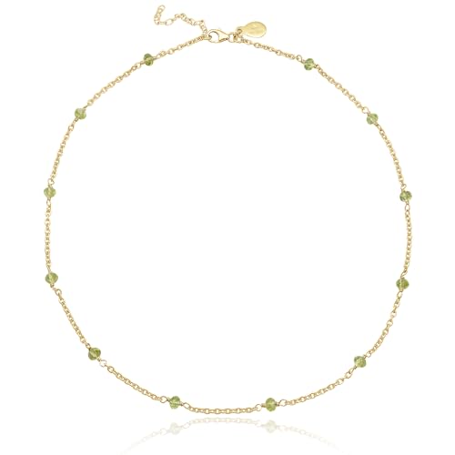 Dainty Gold Necklace for Women,Trendy 18k Gold Vermeil Sterling Silver Choker Necklace Thin Beaded Choker Necklaces Womens Simple Jewelry Gift for Valentines Day - color: August - Peridot