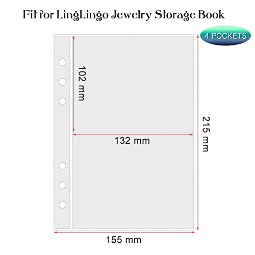 Clear Double-Sided Refill Inner Pages for Transparent Jewelry Storage Book 6 Ring Binder, 24 Sheets 96 Pockets - color: 24 Sheets for Large Bags