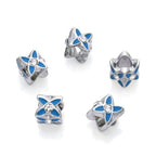 40pcs Sparkle Rhinestone Blue Enamel Flower Large Hole Loose Beads (4.5mm Hole) Antique Silver Metal Spacer for DIY Craft Jewelry Making MEC-E5 - size: Blue & Rhinestone Four-Leaf Flower