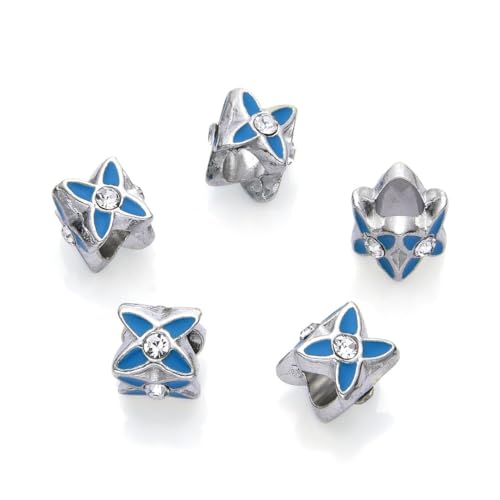 40pcs Sparkle Rhinestone Blue Enamel Flower Large Hole Loose Beads (4.5mm Hole) Antique Silver Metal Spacer for DIY Craft Jewelry Making MEC-E5 - size: Blue & Rhinestone Four-Leaf Flower