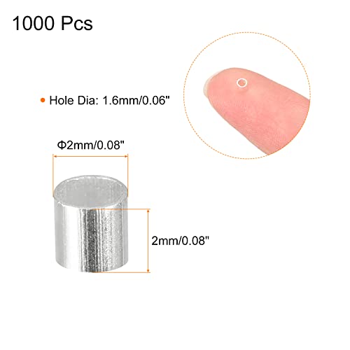 uxcell 1000Pcs Crimp Tube Beads, 2x2mm Brass Tube Crimp End Spacer Beads Tiny Stoppers for Bracelet Jewelry Making DIY, Silver Tone - color: Silver Tone, size: 2x2mm