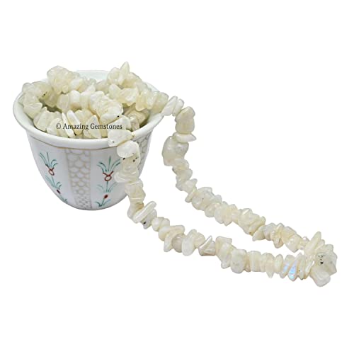 Rainbow Moonstone Pre Drilled Crystal Crushed Chips Beads for Bracelets Making, DIY Handmade Natural Healing Crystals (25 Inch Strand) - color: Rainbow Moonstone