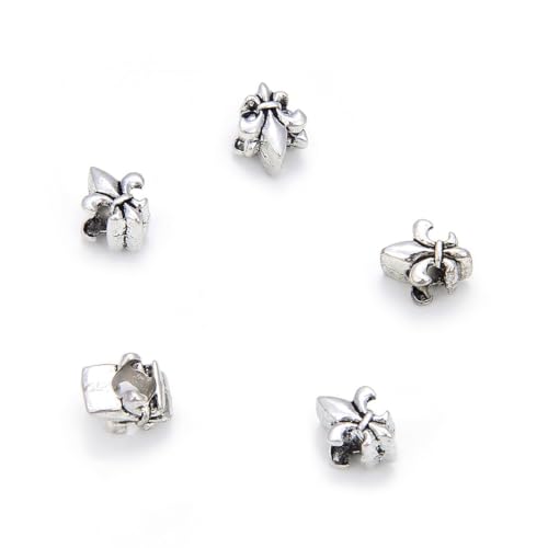40pcs Fleur De Lis Iris Lily Large Hole Loose Beads (4.5mm Hole) Antique Silver Metal Spacer for DIY Craft Jewelry Making MEC-D5 - size: Fleur De Lis Iris Lily (Style 1)