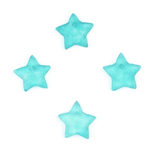 TheBeadChest Star Sea Glass Pendants, Frosted Matte Eco-Friendly Translucent Recycled Glass Charms for Jewelry & Necklace Making - color: Bright Aqua, size: Star