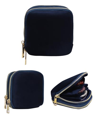 Stratalife Travel Jewelry Case Organizer 2-Layer Compact Storage Bag for Rings Earrings Necklace Bracelet Portable Velvet Jewelry Pouch with Zippers Travel Essential Gift for Women Navy Blue - color: Royal Blue