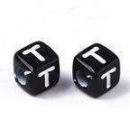 FASHEWELRY 500Pcs Acrylic Cube Letter Beads 5x5x5mm Black Square Letter T Alphabet Beads for DIY Bracelet Necklace Jewelry Making - color: Letter T