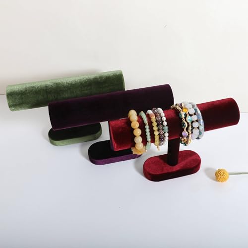 Bracelet T Bar Display for Selling, Wahtch Stand Jewelry Display, Velvet Bangle Holder Organizer【Red】 - color: Red