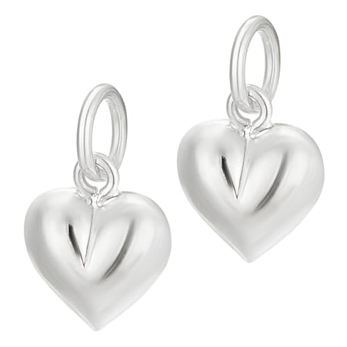 PH PandaHall 2pcs 925 Sterling Silver Charms Puffed Heart Pendants 3D Heart Dangle Pendant for Women Necklace Bracelet Jewelry Making DIY Crafts Mother's Day, 4.2mm Hole - size: 10.5x9x5mm