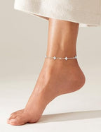 RLMOON Gold Silver Anklets for Women CZ Ankle Bracelet 14K Gold Plated Waterproof Layered Stackable Tennis Dot Chain Anklet Trendy Summer Beach Foot Jewelry - color: A:Flower Anklet Silver