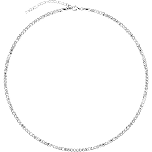 AMITER Stainless Steel Bead Necklace, 3mm/ 4mm/ 5mm/ 6mm/ 8mm Ball Beaded Chain Necklaces for Women & Men - size: 30 Inches, style: 5mm Silver