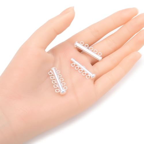 1pc Adabele Authentic 925 Sterling Silver 5 Strands Multi-Strand Slide Lock Tube Clasp Set 30mm Hypoallergenic Nickel Free for DIY Layering Jewelry Making SS189 - color: Sterling Silver, size: 5-Strand Clasp -1pc