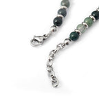 Ganbatte Handmade Beaded Bracelet, Natural Stone and Silver Stainless Steel, Boho Style Women's Jewelry - color: Moss Agate