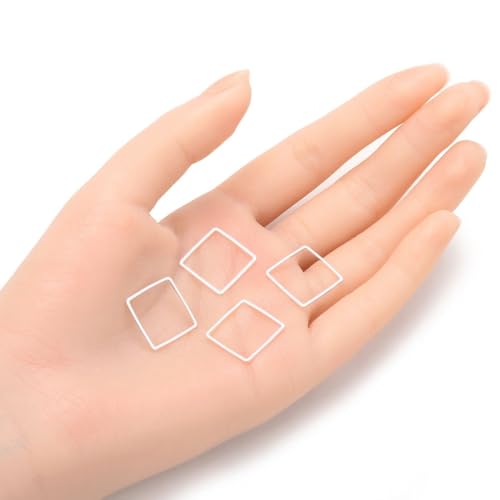 Adabele 50pcs Silver Square Beading Hoop Link Jewelry Findings 16mm Geometric Connector Open Back Bezel Frame for DIY Craft Jewelry Making CF73-2 - size: Square Shape (0.63 inch)