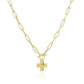 Bheop Chunky Cross Necklace for Women Trendy 14K Gold Silver Layered Statement Cross Pendant Charm Necklace Waterproof Paperclip Herringbone Snake Choker Chain Christian Jewelry Set Gift Non Tarnish - style: GD-Toggle Necklace(0.8 inch Pendant)