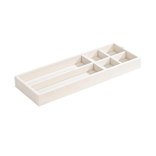 Divided Drawer Organizer Tray, Velvet Jewelry Storage Tray, Necklace Bracelet Ring Earring Display Tray,Bedside Nightstand Desk Holder Tray for Phone Watch Sunglasses Cosmetics Storage/Beige/6grid - color: Beige, size: Grid6