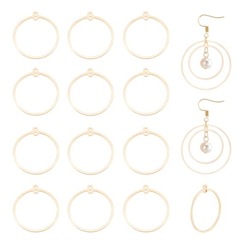 BENECREAT 20pcs 18K Real Gold Plated Round Beading Hoop Earring Finding Components for Jewelry Making, Wedding Mother's Day Festival Gift DIY, 27.5x25mm