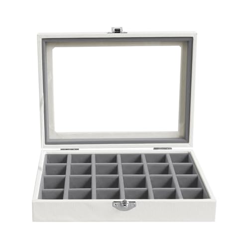 Wudygirl 24 Grid Jewelry Organizer Small Jewelry Box Velvet Earring Holder Organizer for Women Ring Holder Display for Drawer Jewelry Case Earring Organizer with Lid Jewelry Storage (Gray) - style: White Gray 24 Grid