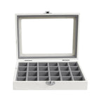 Wudygirl 24 Grid Jewelry Organizer Small Jewelry Box Velvet Earring Holder Organizer for Women Ring Holder Display for Drawer Jewelry Case Earring Organizer with Lid Jewelry Storage (Gray) - style: White Gray 24 Grid