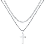 LUXEJEW Cross Necklace for Men Boys - Gold Silver Black Stainless Steel Cross Pendant Necklaces Layered Cuban Link Chain Necklace Jewelry Gifts 16 18 20 22 24 Inches - color: Silver, size: 18in/20in, style: Style A-Small Pendant