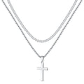 LUXEJEW Cross Necklace for Men Boys - Gold Silver Black Stainless Steel Cross Pendant Necklaces Layered Cuban Link Chain Necklace Jewelry Gifts 16 18 20 22 24 Inches - color: Silver, size: 22in/24in, style: Style A-Small Pendant