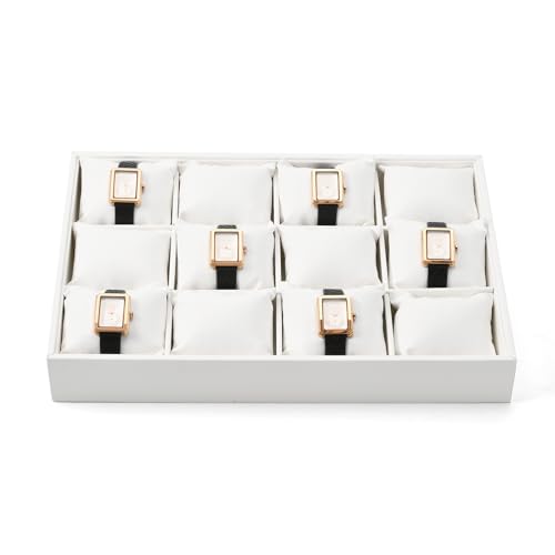12 Grids PU Leather Watch Tray Watch Holder Organizer Storage Tray For Men Women (White) - color: White, size: 12 Grid with Insert