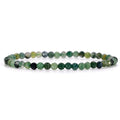 Angelstones Natural Gemstone Small Beaded Stretch Bracelet, 4mm Faceted Round Beads, Crystal Healing Bracelet for Women - color: Moss Agate