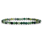 Angelstones Natural Gemstone Small Beaded Stretch Bracelet, 4mm Faceted Round Beads, Crystal Healing Bracelet for Women - color: Moss Agate