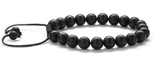 Hamoery Men Women 8mm Tiger Eye Stone Beads Bracelet Elastic Natural Stone Yoga Bracelet Bangle - color: Black Matte Agate-21018