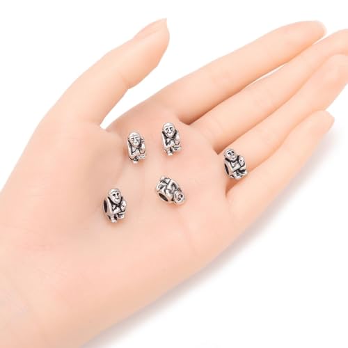 40pcs Cute Monkey Mother Love Large Hole Animal Loose Beads (4.5mm Hole) Antique Silver Metal Spacer for DIY Craft Jewelry Making MEC-A8 - size: Monkey Mother Love