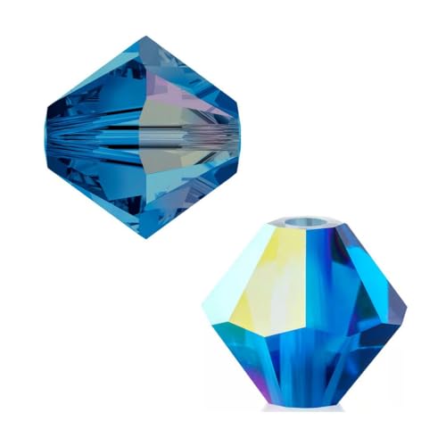 100pcs Authentic Preciosa 3mm (0.12 Inch) Small Faceted Bicone Crystal Loose Beads Capri Blue AB Compatible with Swarovski Elements Crystals for Jewelry Making Pre-B364 - color: Capri Blue AB, size: 3mm (0.12 Inch) - 100pcs