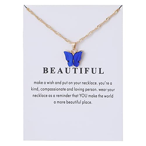 Rrdaily 9 Pcs Dainty Colorful Butterfly Pendant Necklace Set for Women,Bohemian Acrylic Butterfly Chain Necklace Cute Jewelry Gift - style: White card
