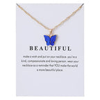 Rrdaily 9 Pcs Dainty Colorful Butterfly Pendant Necklace Set for Women,Bohemian Acrylic Butterfly Chain Necklace Cute Jewelry Gift - style: White card
