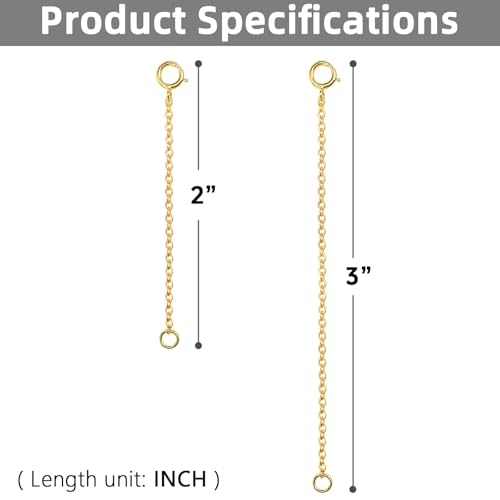 Gold Necklace Extender 14K, 925 Sterling Silver Necklace Extenders Gold Chain Bracelet Anklet Jewelry Extension for Women, 2 Piece Set (2, 3 Inches) - color: Gold, size: 2 3 inch