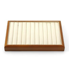 11 Slots Solid Wood Jewelry Tray Microfiber Ring Earring Drawer Organizer Holder for Storage Display (Cream White) - style: 11 Slot