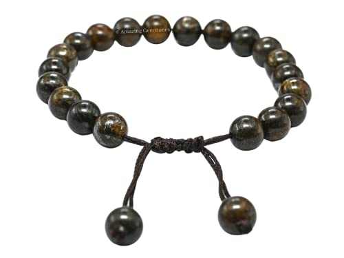 Amazing Gemstone Bronzite Bracelet for Women Men's Gifts - Protection Healing Crystal Bracelet - 8mm Gemstone Beaded Adjustable Bracelet Pulseras Para Hombres Mujer Stocking Stuffers - color: Bronzite
