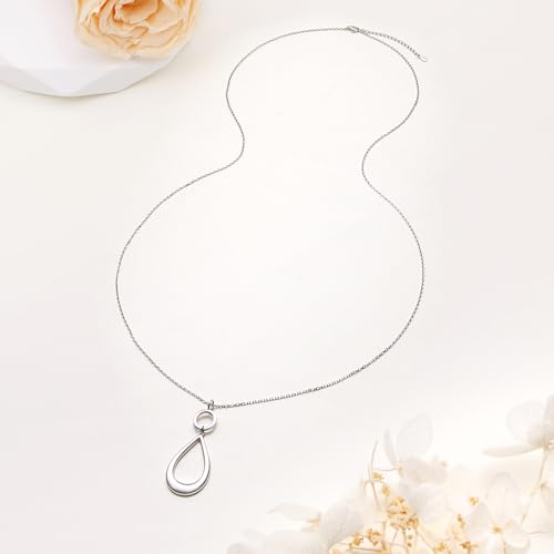 Long Necklace Sterling Silver Larait Bar Y Lariat Long Chain Drop Adjustable Necklace Gift for Her, 30" - style: Long Chain Teardrop Necklace