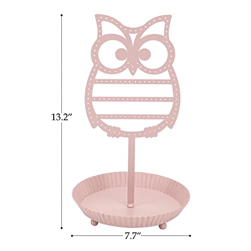 NIKKY HOME Earring Holder Hanging Organizer Stand Metal Jewelry Tree Table Top Owl Ear Stud Holder Tower Rack with Ring Tray for Girls (134 Holes), Pink - color: Pink