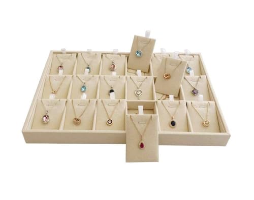 Beige Velvet Jewelry Display Box Tray Pendant Necklace Stackable Trade Show Store Multi Function (Pendants) - color: Pendants