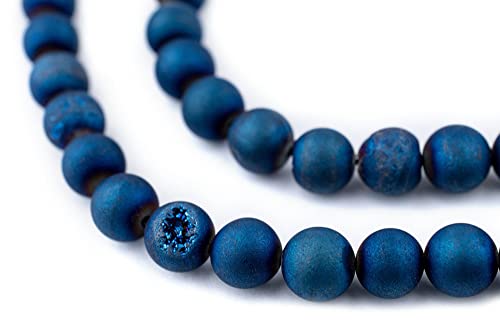 The Bead Chest Blue Round Druzy Agate Beads (8mm): Organic Gemstone Round Spherical Energy Stone Healing Power Crystal for Jewelry Bracelet Mala Necklace Making - color: Blue Druzy Agate, size: 8mm