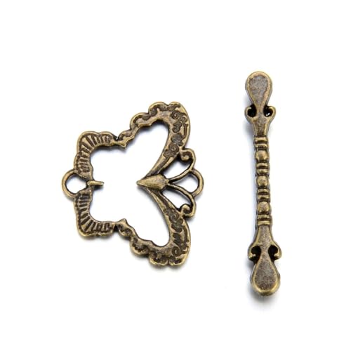 Adabele 20 Sets Butterfly Toggle Clasp 28mm (1.1 Inch) Large T-Bar Closure Tarnish Resistant Antique Bronze for Necklace Bracelet Craft Jewelry Making MC-AF59 - size: 28mm Butterfly Toggle