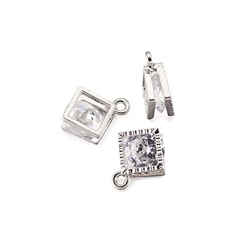 Beadthoven 100pcs Cubic Zirconia Alloy Charms Rhombus Shaped Platinum Pendants for Jewelry Making Choker Tiny Dangle Accessories - color: Platinum-Rhombus