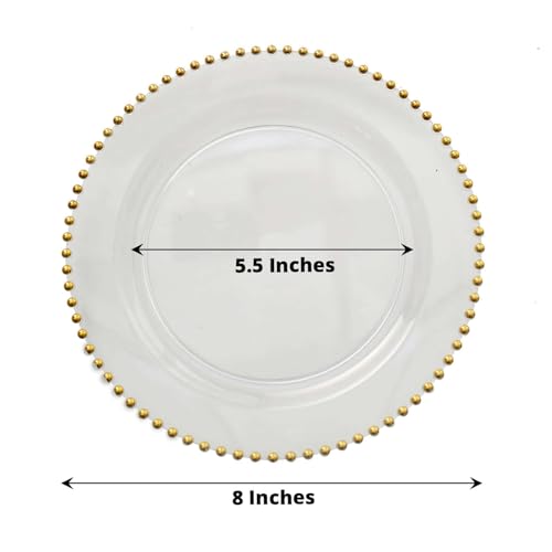 8" Salad Plates - Set of 10 - Plastic Clear Gold Round Disposable Dessert Appetizer Plate Beaded Rim, Ideal for Dinner Party Wedding Bulk Events - color: Clear/Gold, size: 8" Salad Plate, 10 Pack