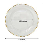 8" Salad Plates - Set of 10 - Plastic Clear Gold Round Disposable Dessert Appetizer Plate Beaded Rim, Ideal for Dinner Party Wedding Bulk Events - color: Clear/Gold, size: 8" Salad Plate, 10 Pack