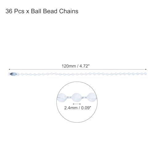 MECCANIXITY Ball Bead Chain Beaded Necklace Chains 5 Inch Adjustable Metal Ball Chains 2.4mm/0.1inch Keychain for Jewelry Making,DIY Craft Projects,Pack of 36(White) - color: White