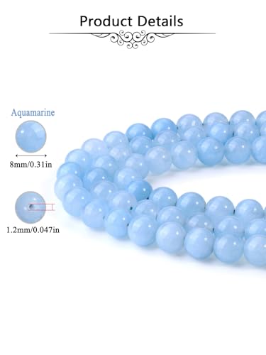 Jovivi 8mm Natural Aquamarine Gemstone Beads for Jewelry Making,96pcs Energy Healing Crystals Polished Round Smooth Stone Beads,Genuine Real Stone Beads for Bracelet Necklace - color: Aquamarine