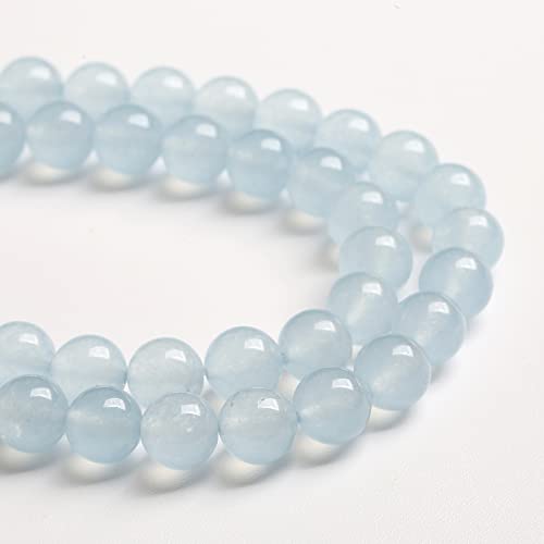 8MM 46PCS Natural Stone Light Blue Chalcedony Loose Beads for Jewelry Making DIY Bracelet Necklace - color: Light Blue Chalcedony, size: 8mm
